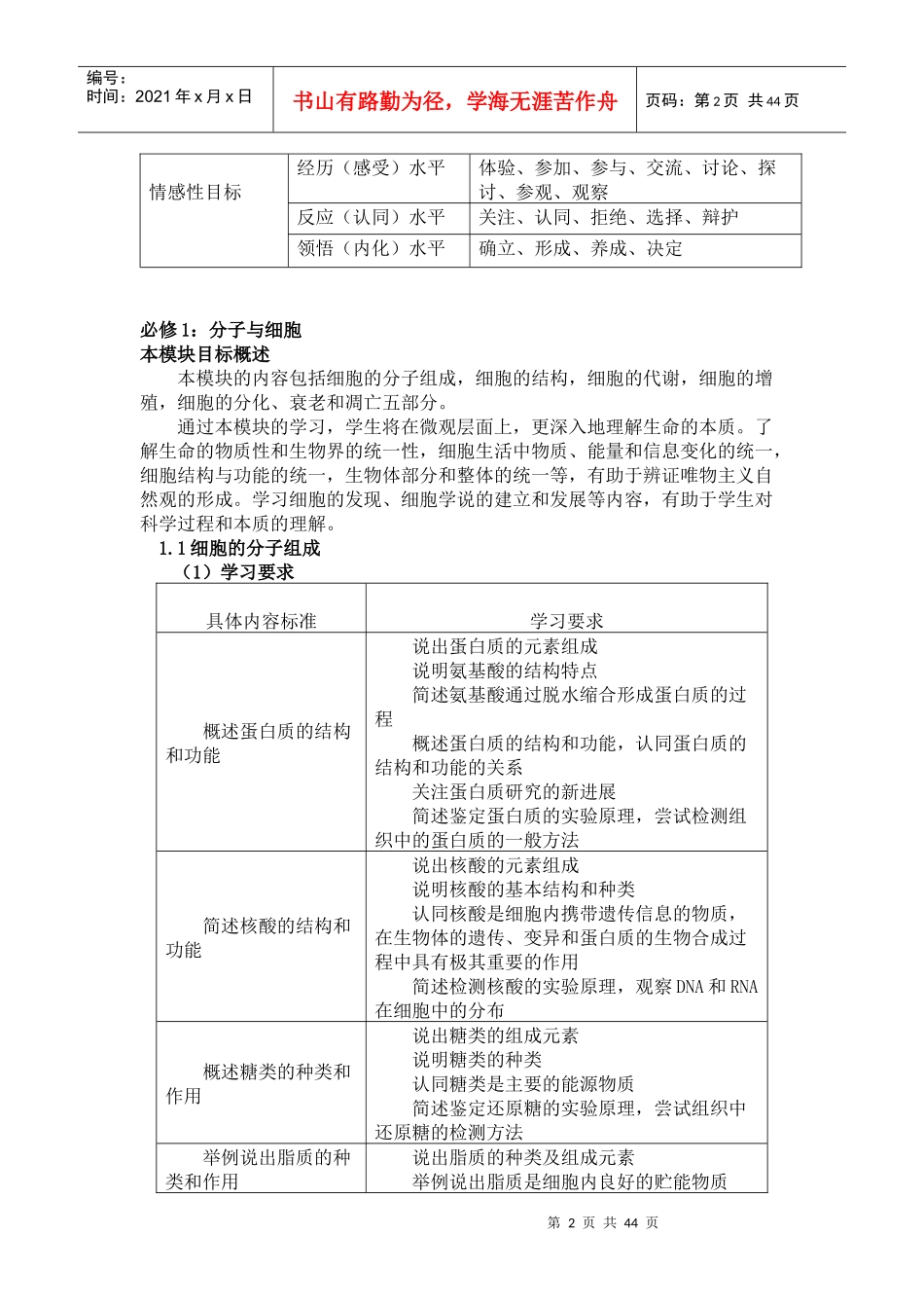 江苏省普通高中生物课程标准教学要求_第2页