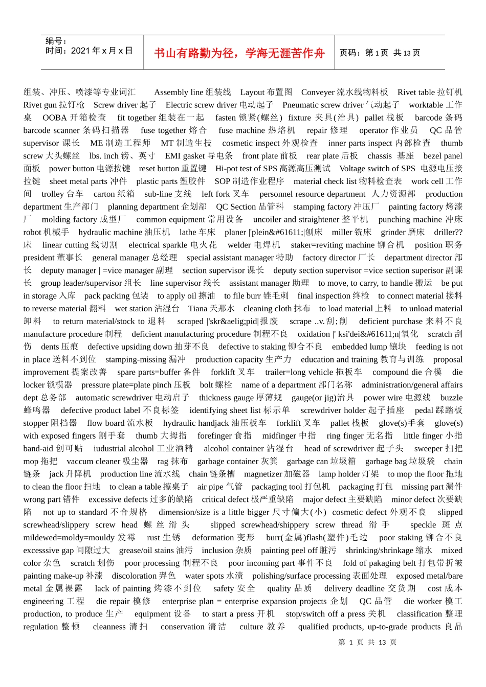 机械工具英文名称_第1页