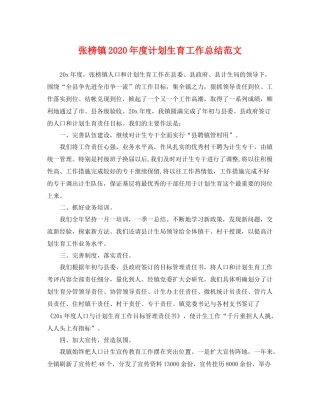 张榜镇年度计划生育工作总结范文 