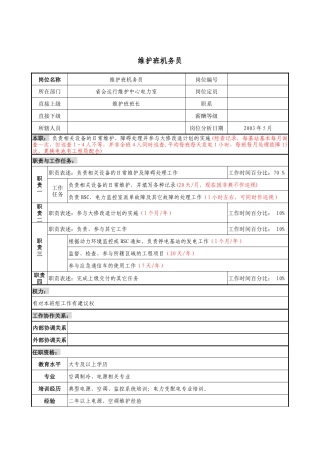 材料行业-省会运行维护中心电力室-维护班机务员岗位说明书