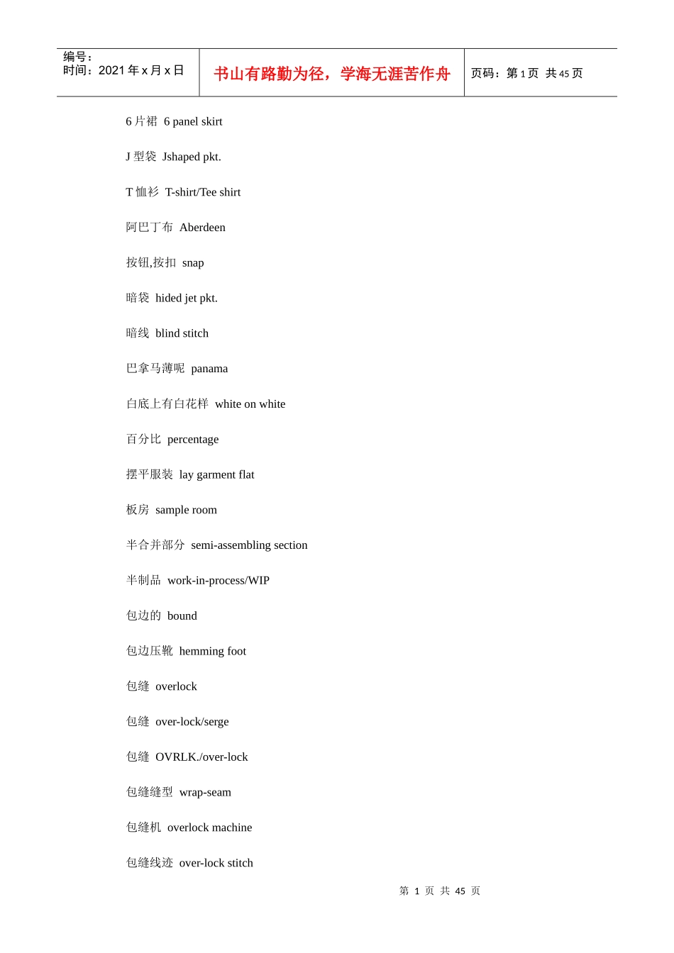 服装翻译词汇_第1页