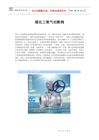 煤化工氧气切断阀