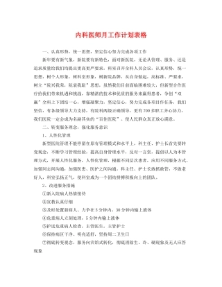 内科医师月工作计划表格 