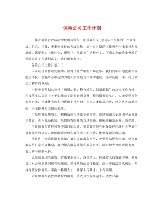 保险公司工作计划 