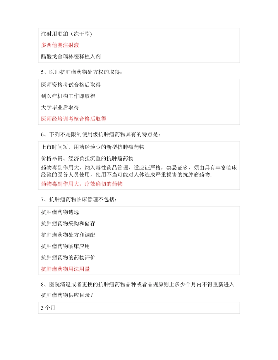 抗肿瘤药物处方权与调剂权授权考核试题及答案_第2页
