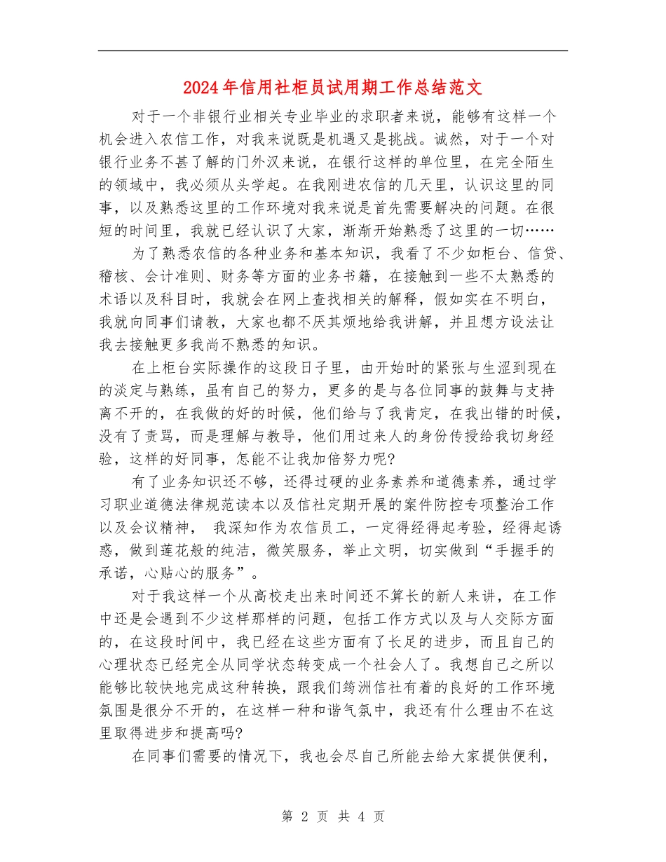 2024年信用社柜员试用期工作总结范文【最新版】_第2页