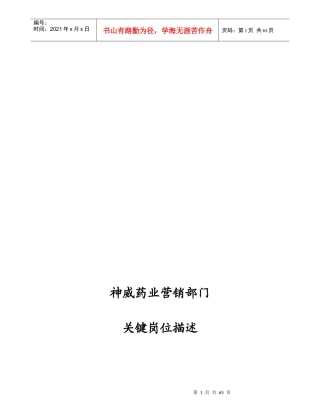 某药业公司营销部门关键岗位描述