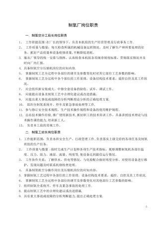 制氧工序各岗位职责全