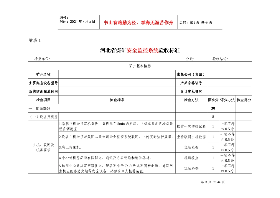 河北省煤矿井下安全避险“六大系统”验收标准及评分办_第3页