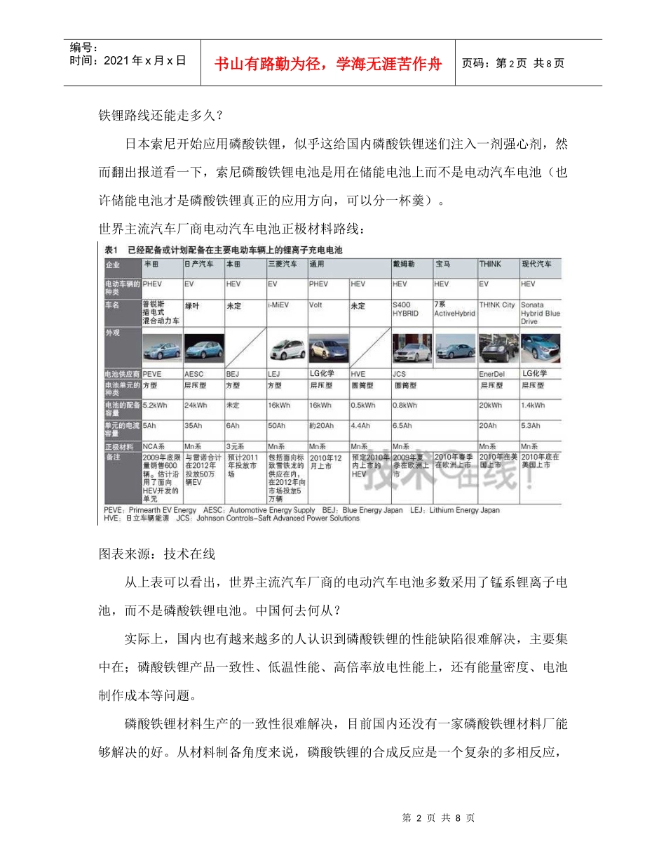 漫谈动力锂离子电池正极材料路线日趋明朗_第2页