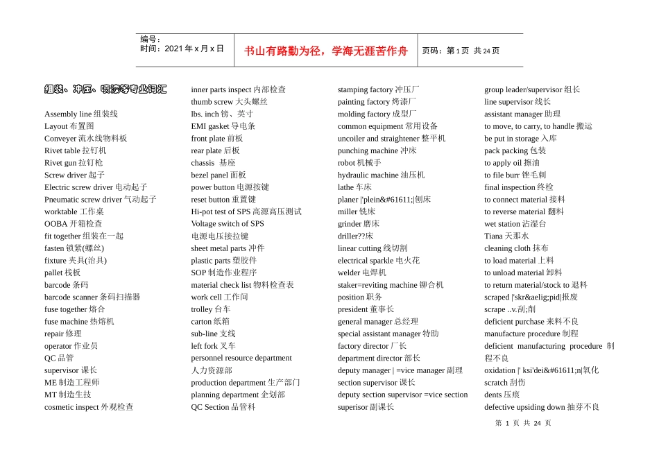 机械专业常用词汇翻译_第1页