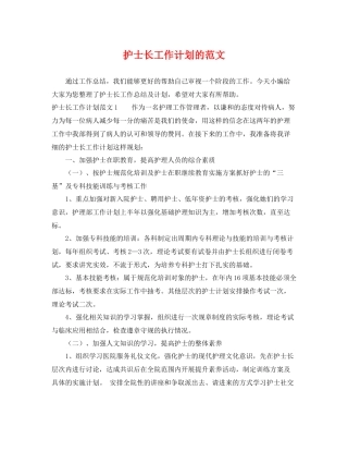 护士长工作计划的范文 