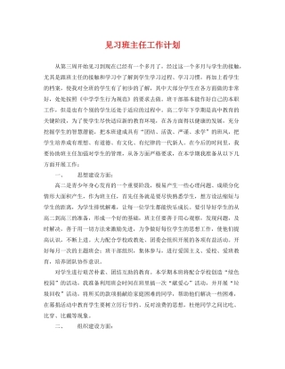 见习班主任工作计划 