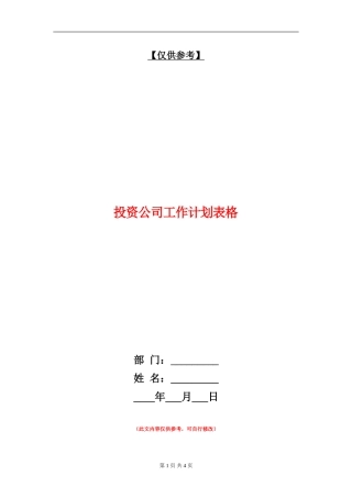 投资公司工作计划表格