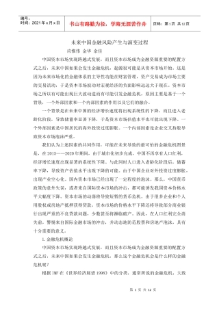 未来中国金融风险产生与演变过程