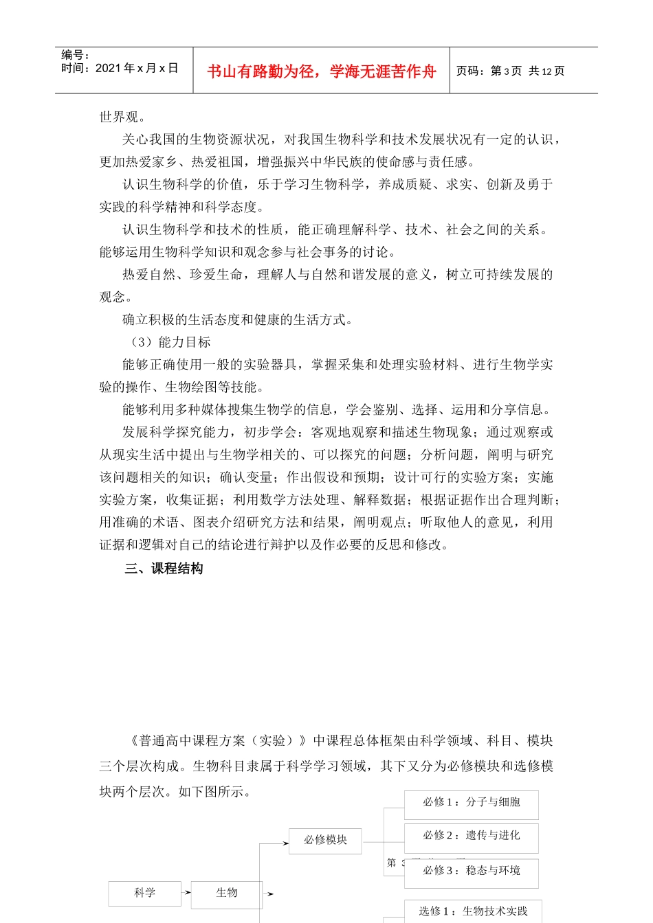 湖北省普通高中新课程生物教学实施指导意见_第3页