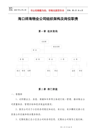 某物业公司组织架构及岗位职责概述