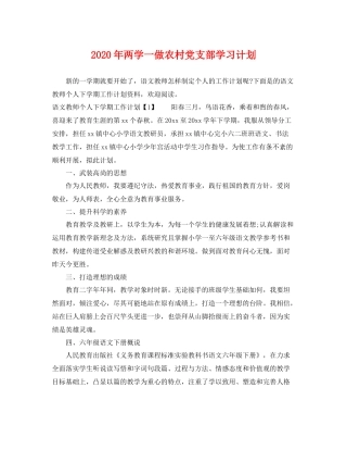 2020年两学一做农村党支部学习计划 