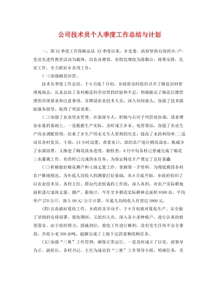 公司技术员个人季度工作总结与计划 