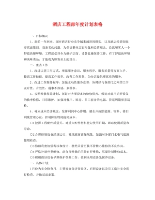 酒店工程部年度计划表格 