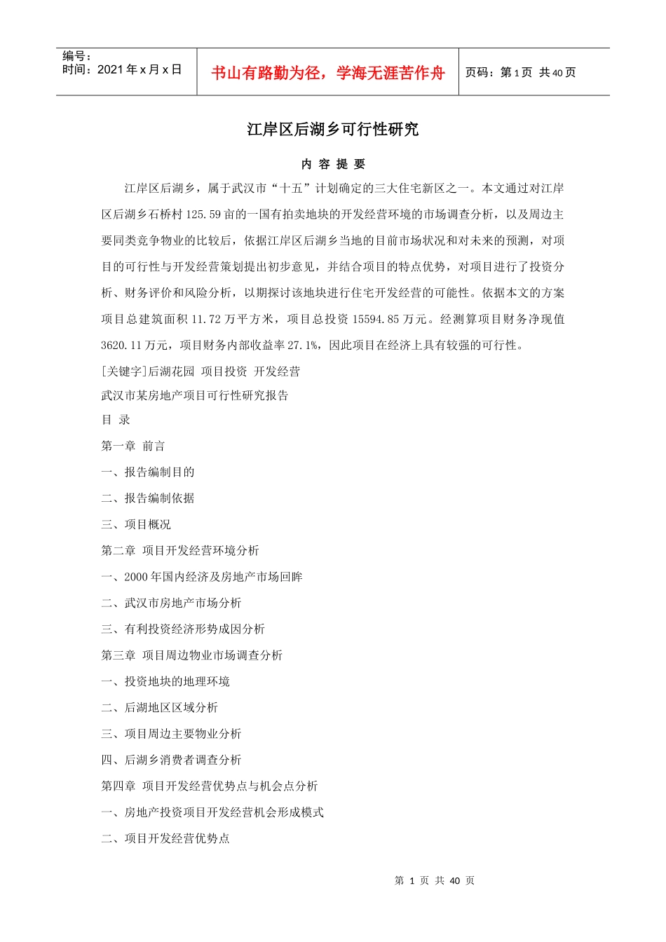 武汉市房地产项目可行性研究报告_第1页