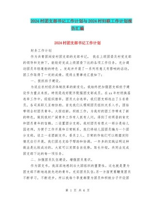 2024村团支部书记工作计划与2024村妇联工作计划报告汇编
