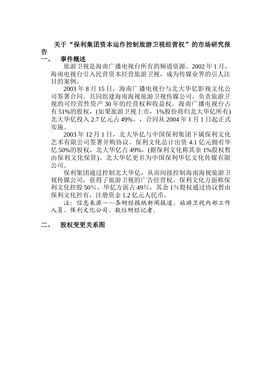 某集团资本运作及旅游卫视经营权的市场研究报告_第1页