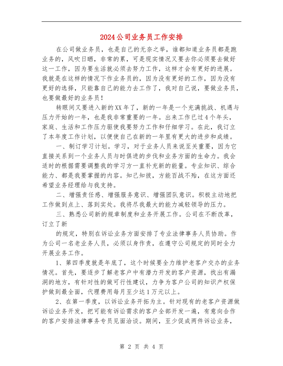 2024公司业务员工作安排_第2页