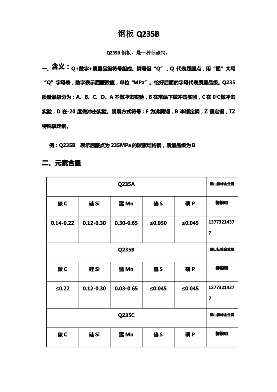 钢板Q235B化学成份及力学性能_第1页