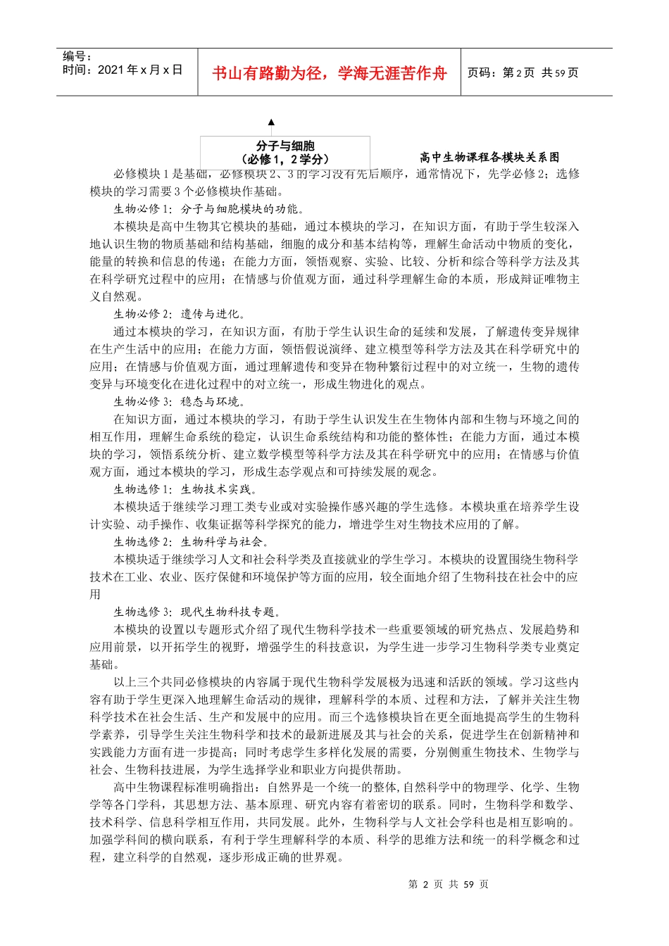 江西省普通高中新课程实验生物学科教学指导意见(试行)_第2页