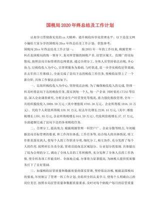 国税局年终总结及工作计划 