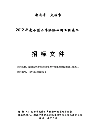 湖北省大冶市XXXX年度小型水库除险加固工程施工第一标