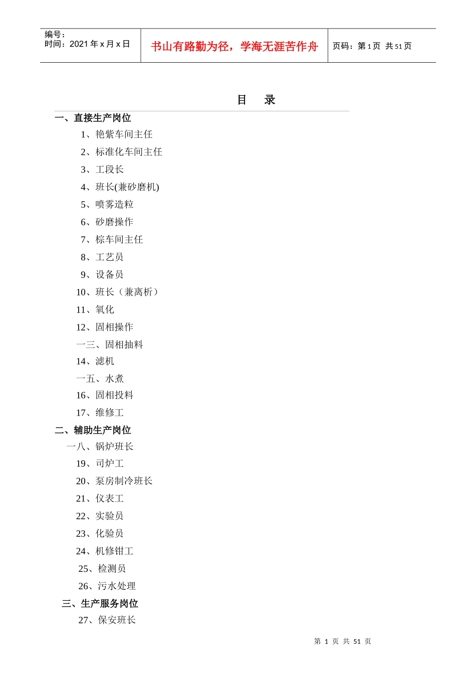 某化工公司职务说明书_第1页