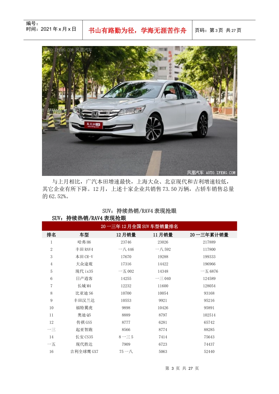 月份全国乘用车销量细分详细数据_第3页