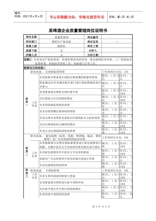 某啤酒企业质量管理岗位说明书.