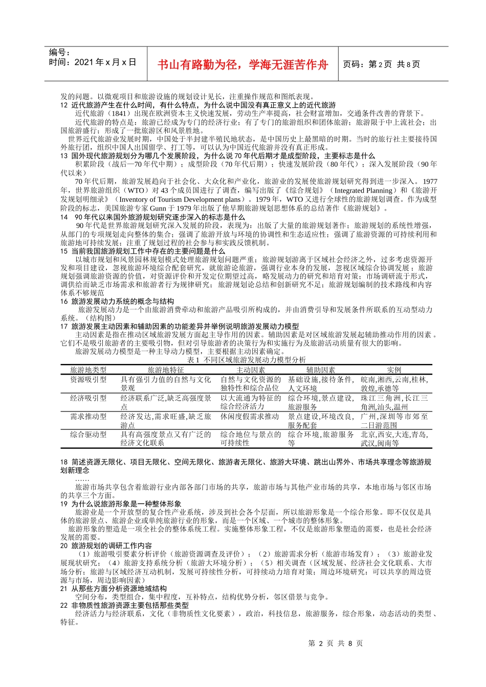 旅游规划复习题 小_第2页