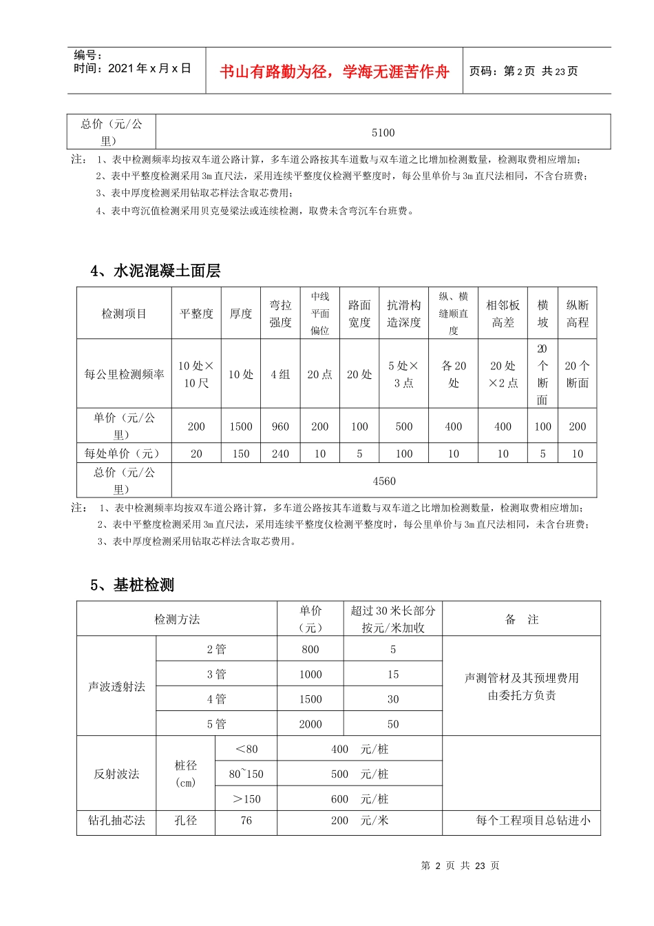 江西省交通工程质量监督站试验检测中心现场检测收费项目及标准_第2页