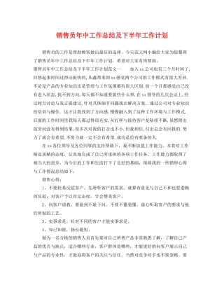 销售员年中工作总结及下半年工作计划 