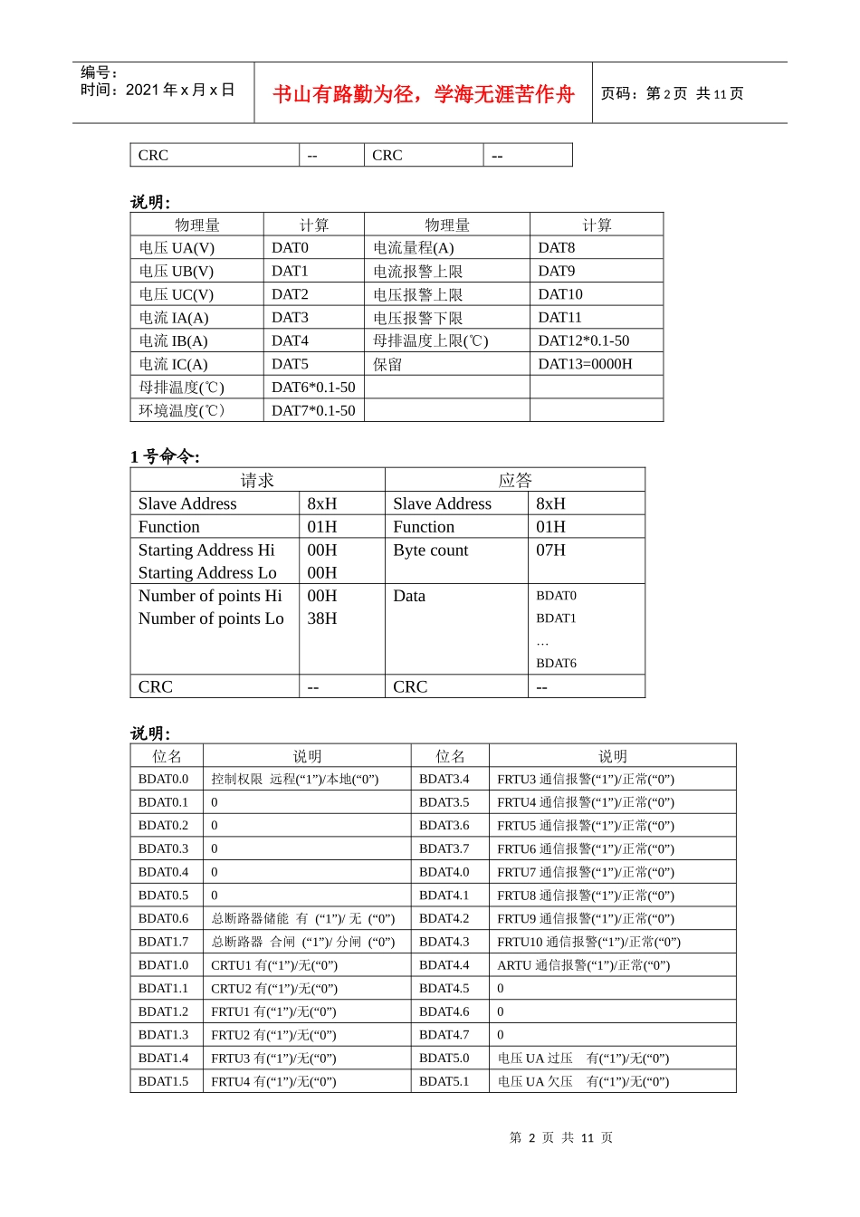 智能低压配电柜上位监控通信规程_第2页