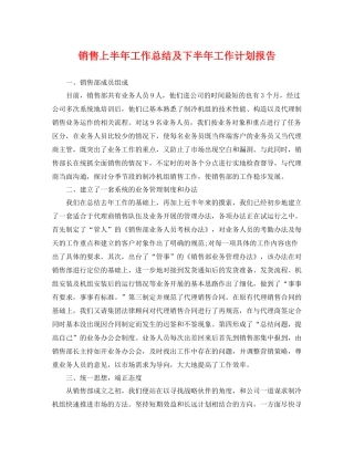 销售上半年工作总结及下半年工作计划报告 