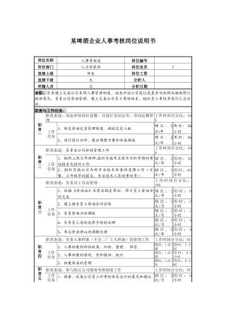 某啤酒企业人事考核岗位说明书