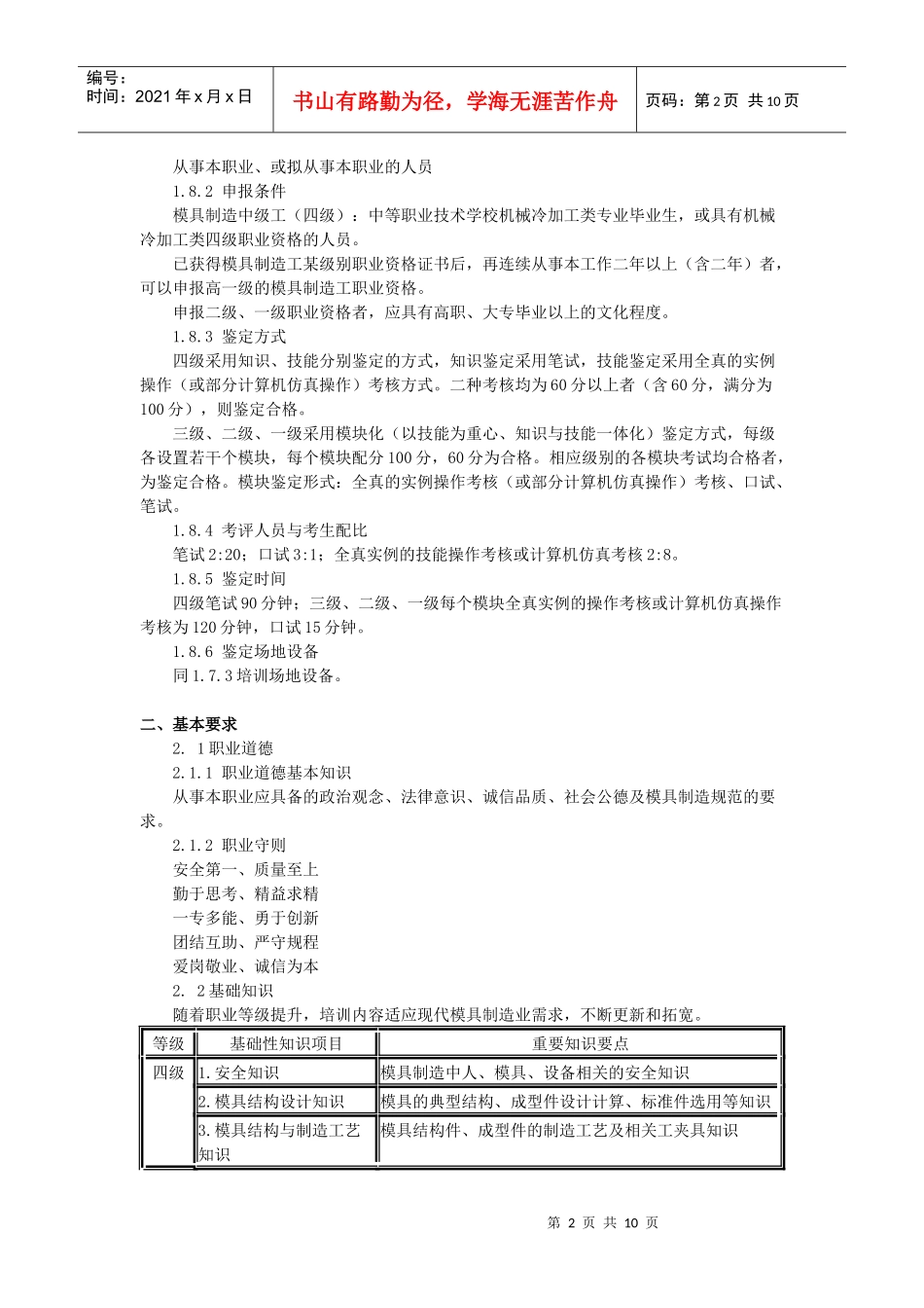模具制造工的职业标准_第2页