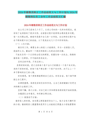2024年销售员转正工作总结范文与工作计划与2024年销售岗位员工全年工作总结范文汇编