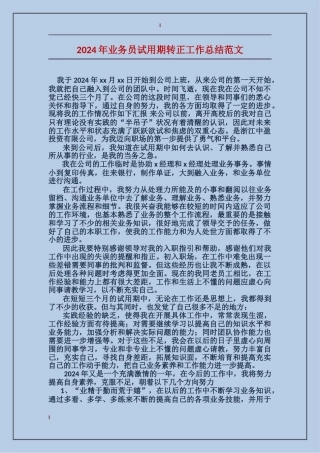 2017年业务员试用期转正工作总结范文