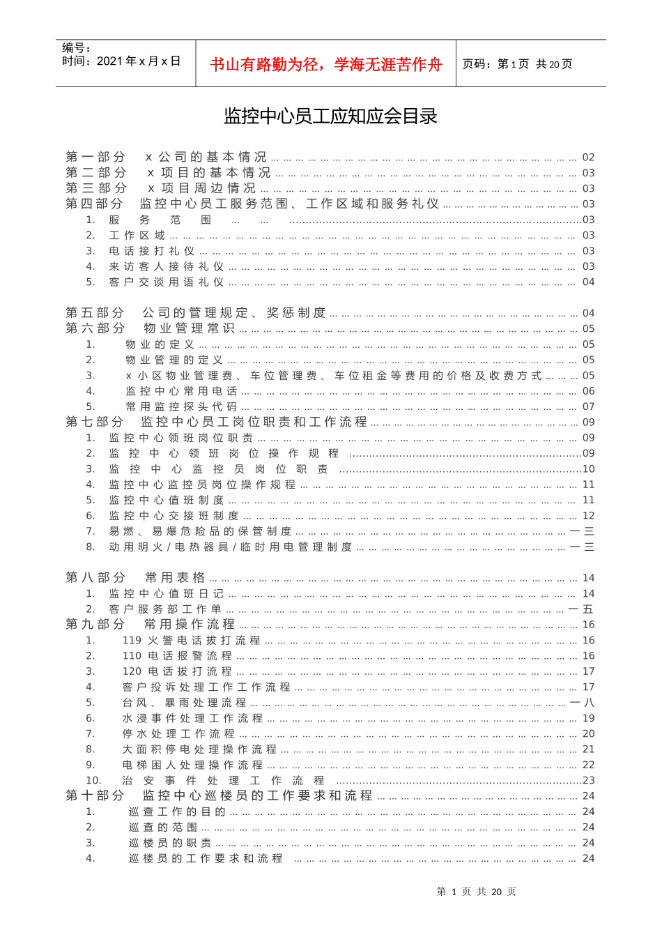 物业监控中心员工应知应会_第1页