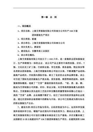 某公司服装生产项目可行性研究报告