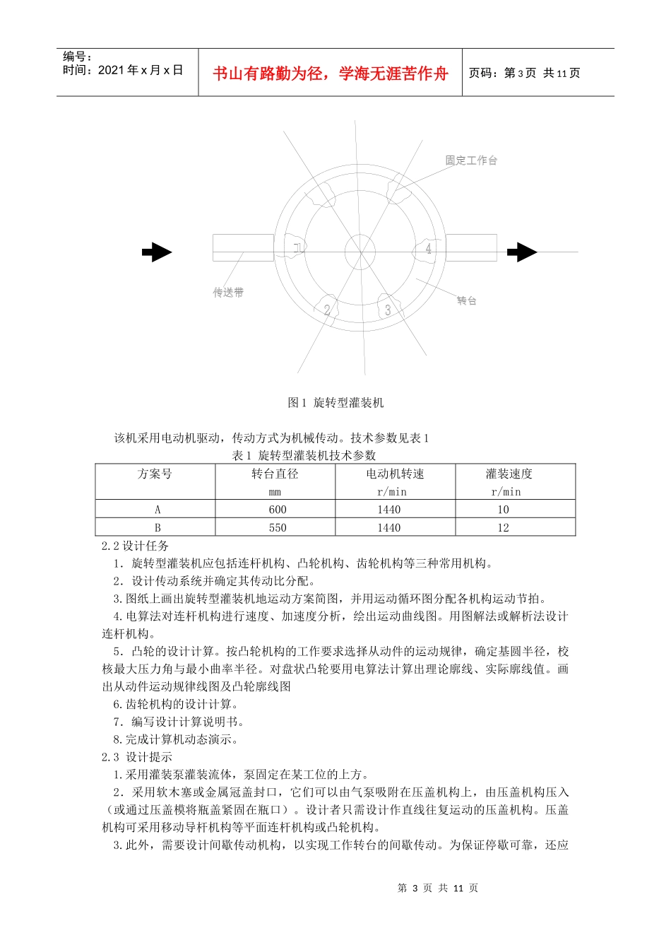 旋转型灌装机运动方案设计(机械原理课程设计范本)_第3页