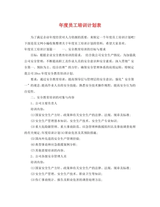 2020年度员工培训计划表 