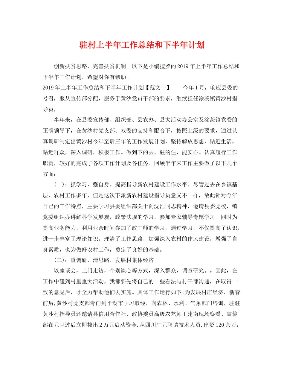 驻村上半年工作总结和下半年计划 _第1页