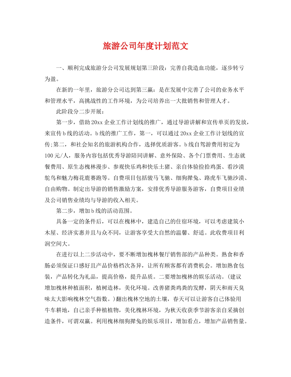 旅游公司年度计划范文 _第1页